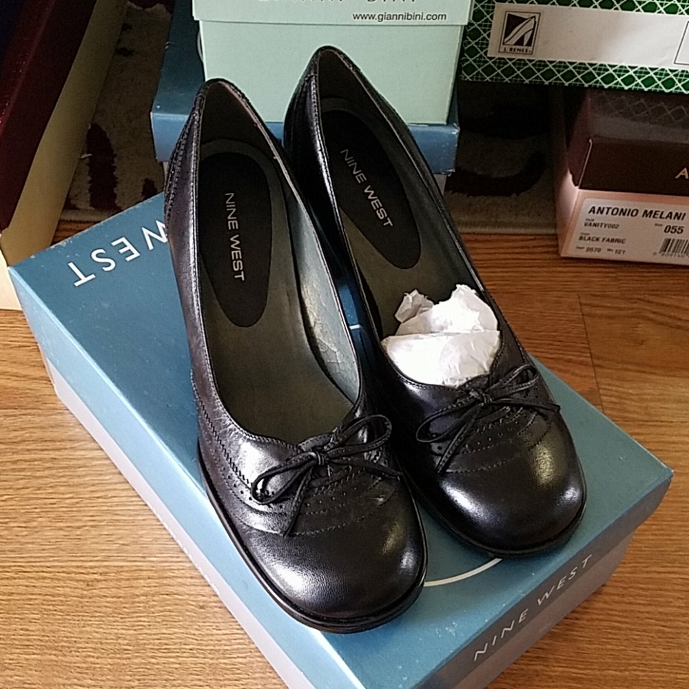 Black leather heels